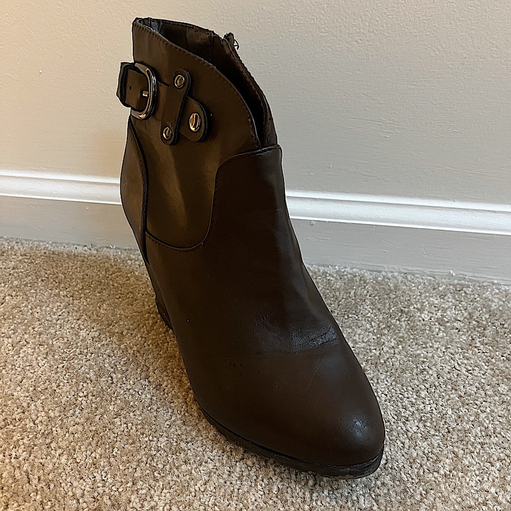 Brown heeled booties